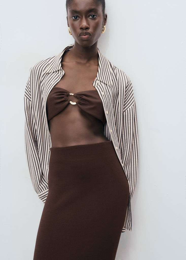 Fine knit midi skirt — Chocolate