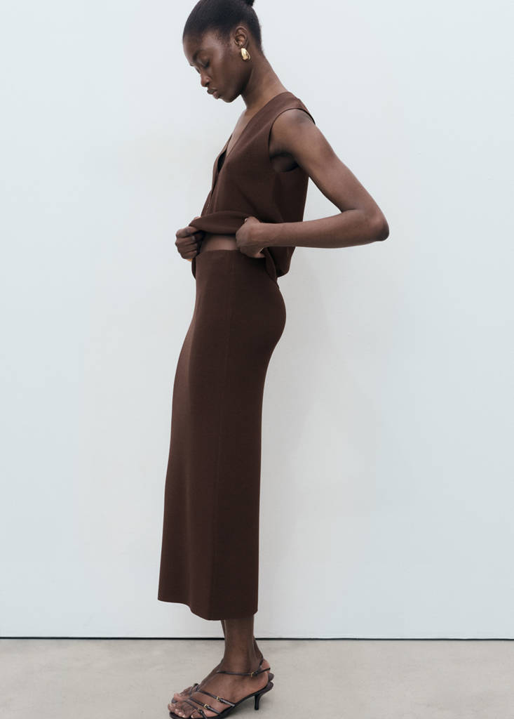 Fine knit midi skirt — Chocolate