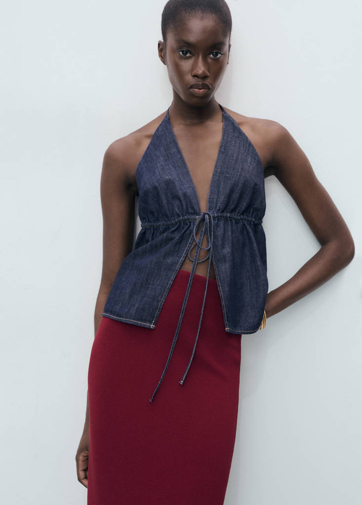Fine knit midi skirt — Wine