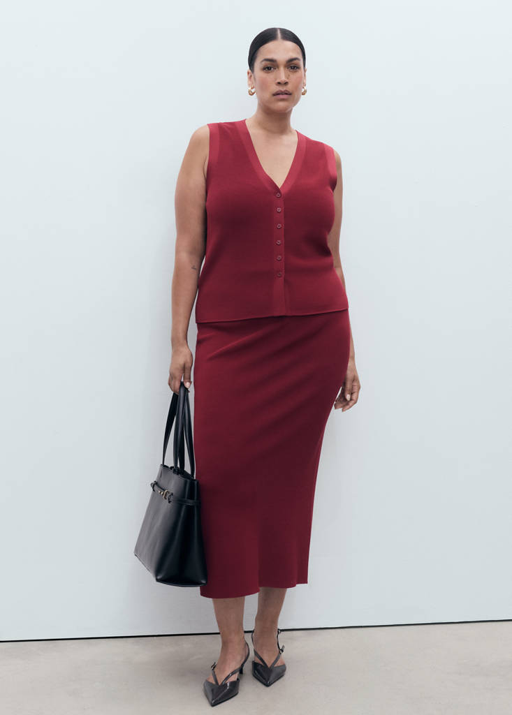 Fine knit midi skirt — Wine