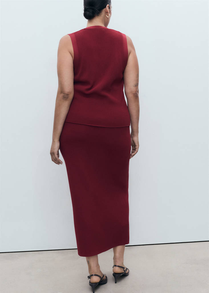 Fine knit midi skirt — Wine