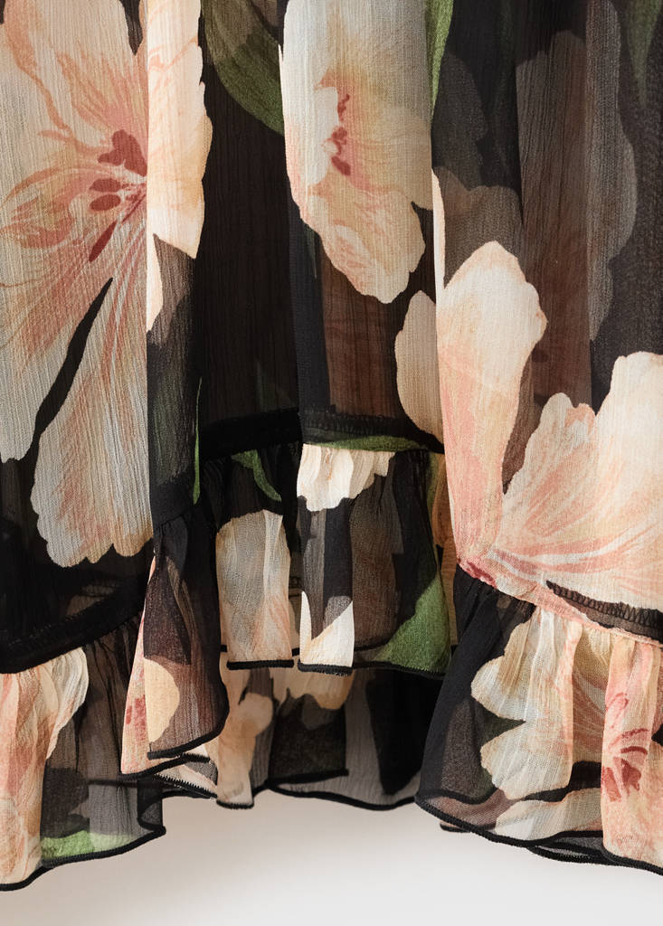 Semi-transparent floral blouse — Black