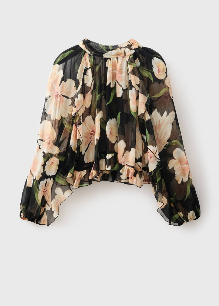 Semi-transparent floral blouse — Black