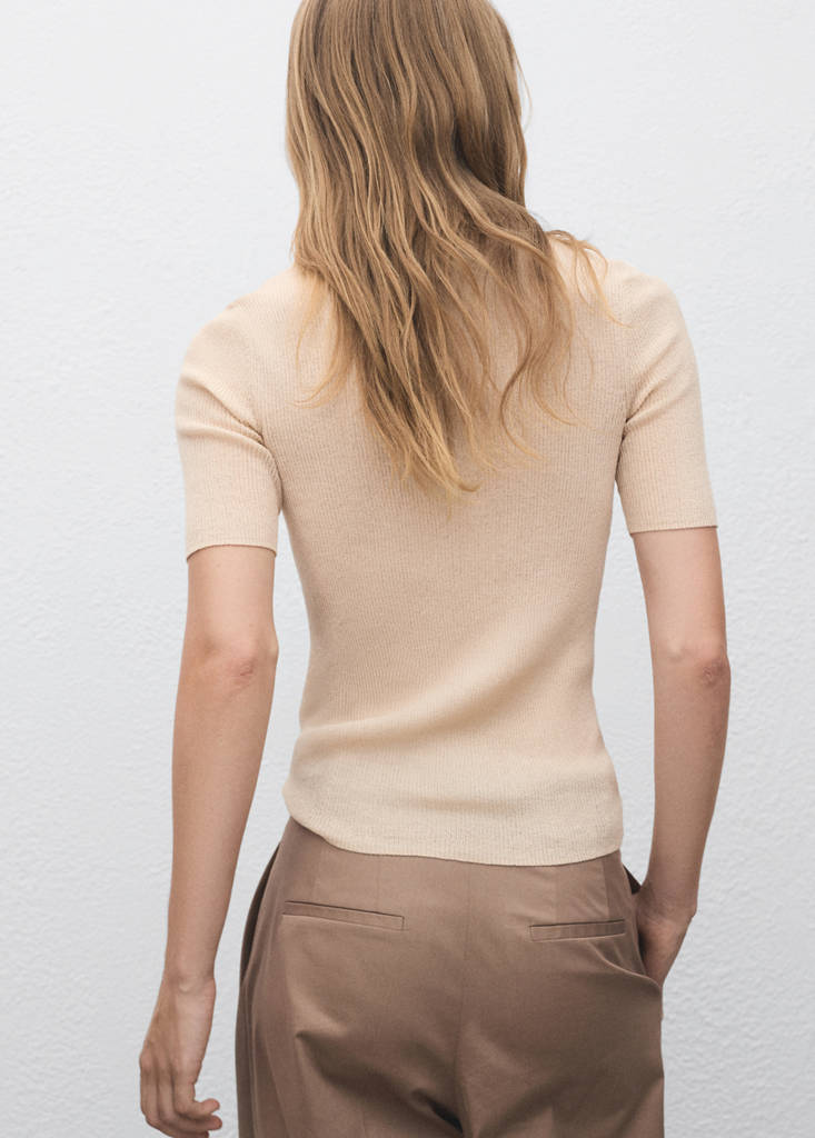Ribbed polo-neck sweater — Ecru