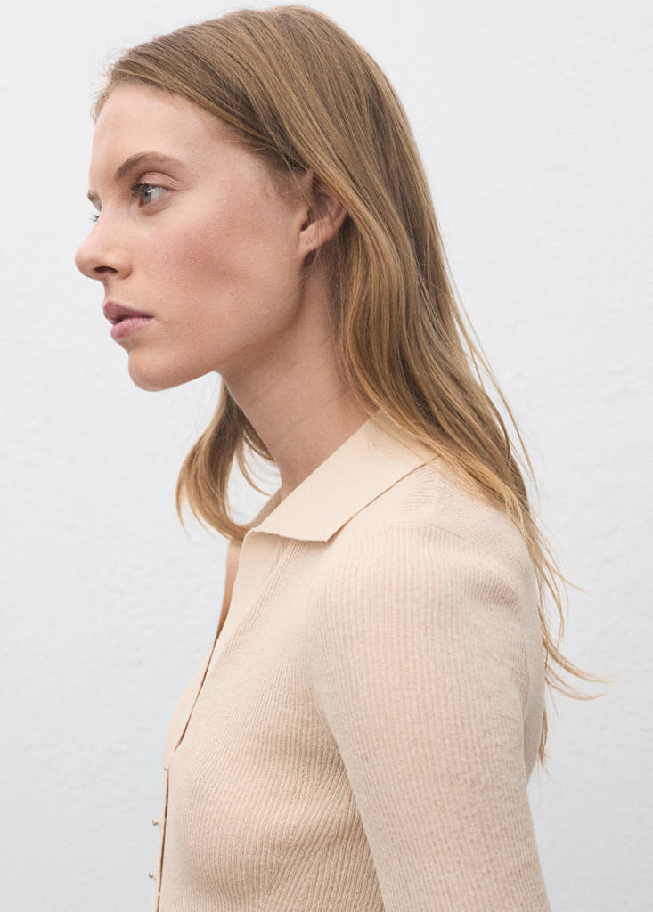 Ribbed polo-neck sweater — Ecru