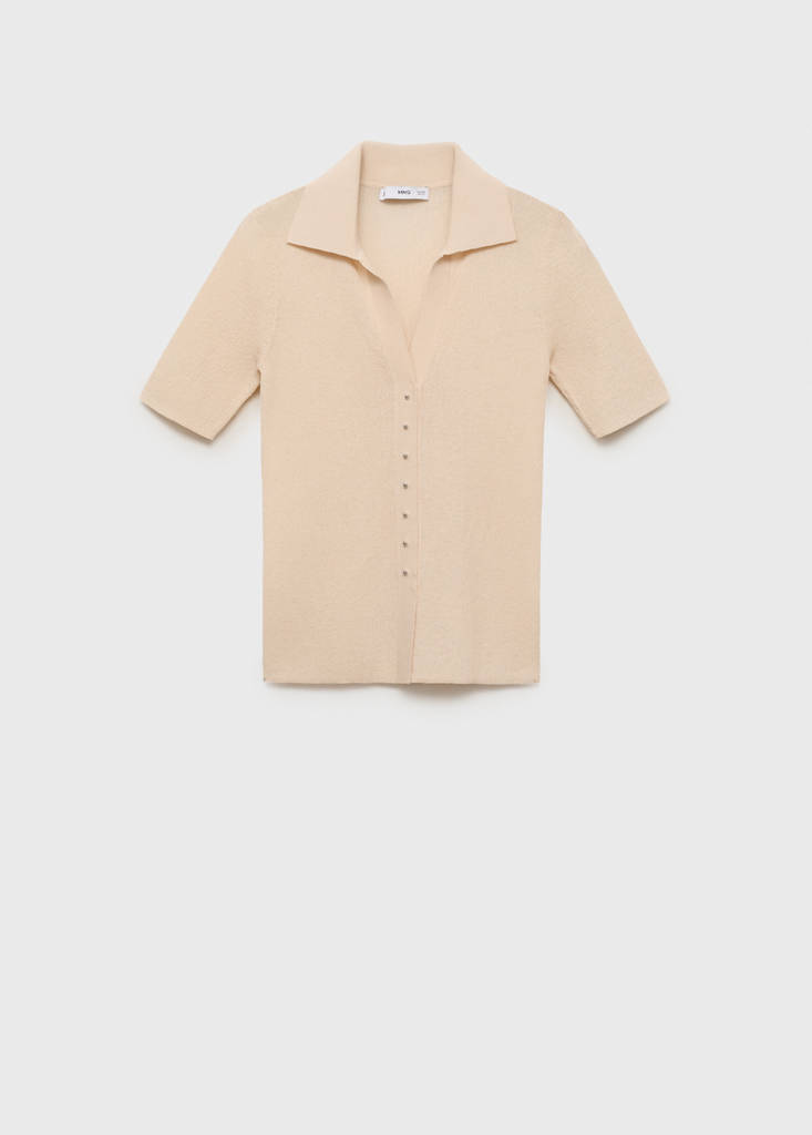 Ribbed polo-neck sweater — Ecru