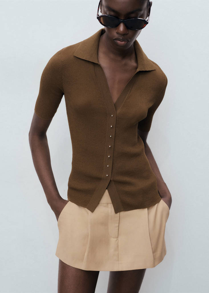 Ribbed polo-neck sweater — Chocolate