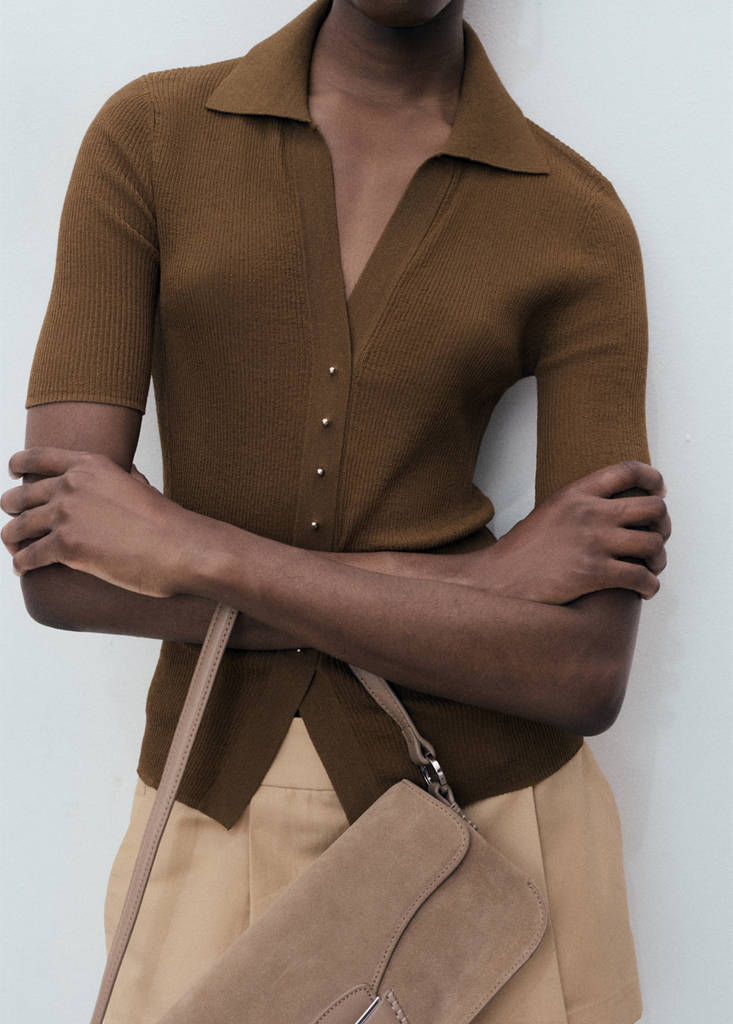 Ribbed polo-neck sweater — Chocolate