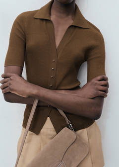 Ribbed polo-neck sweater — Chocolate 6