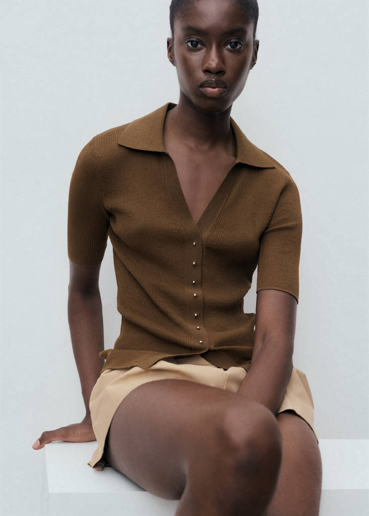 Ribbed polo-neck sweater — Chocolate