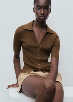 Ribbed polo-neck sweater — Chocolate 5