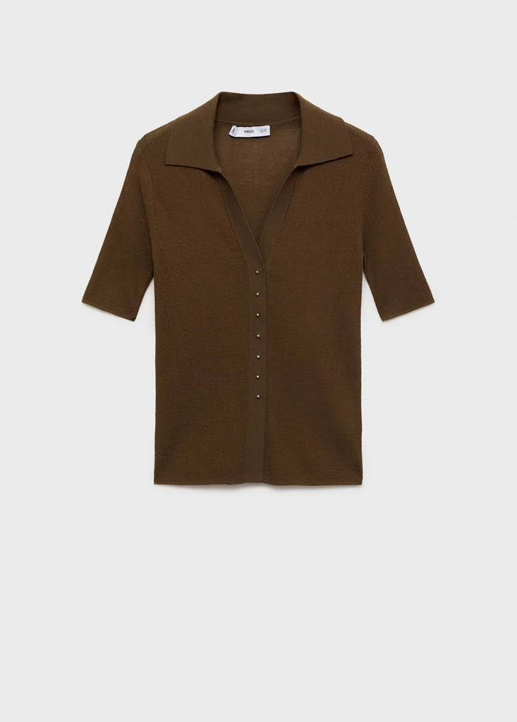 Ribbed polo-neck sweater — Chocolate