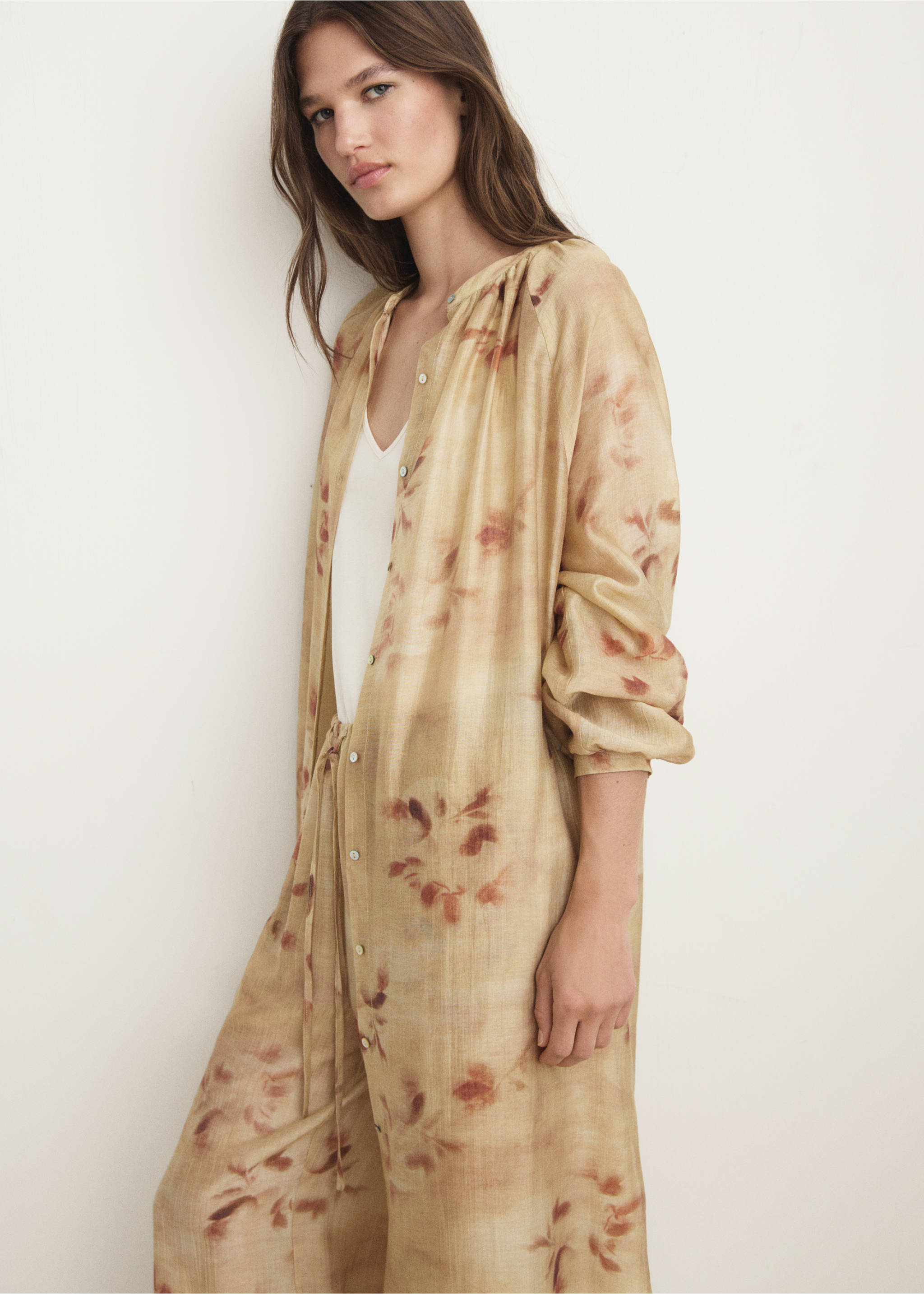 Leaf-print caftan - Medium plane, Sand. Ref: 17074103-00.