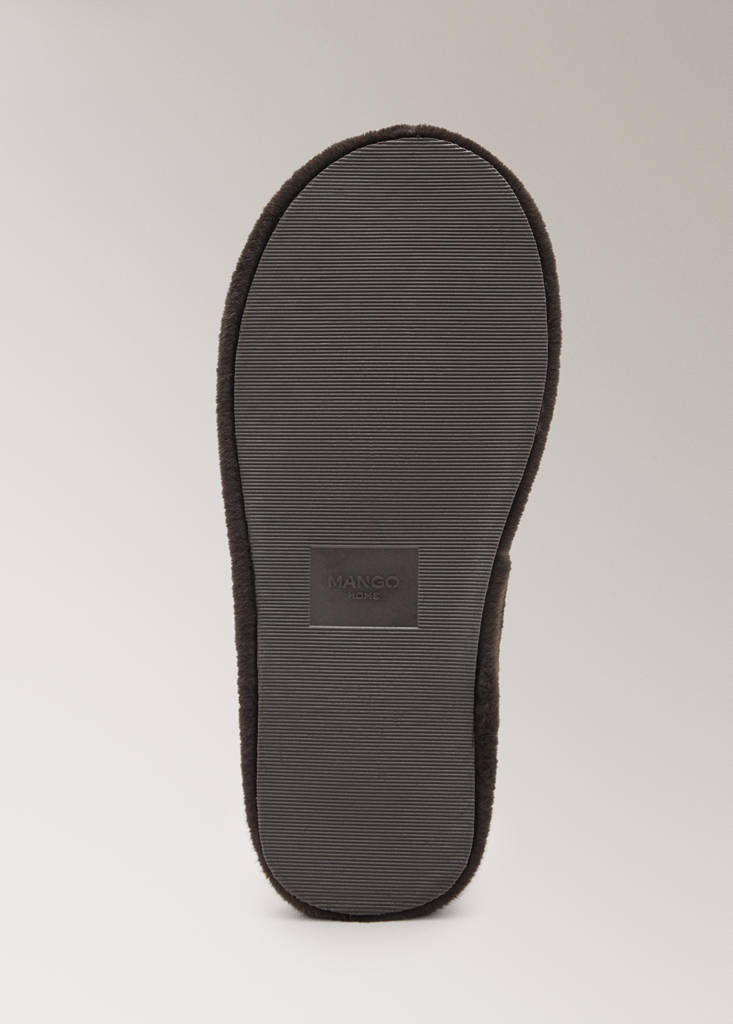 Fur mule slippers with stitching detail — Chocolate