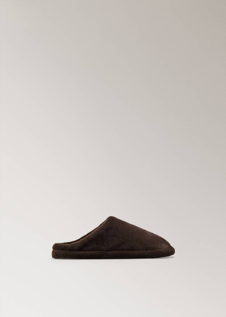 Fur mule slippers with stitching detail — Chocolate