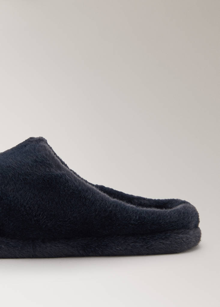 Fur mule slippers with stitching detail — Night Blue