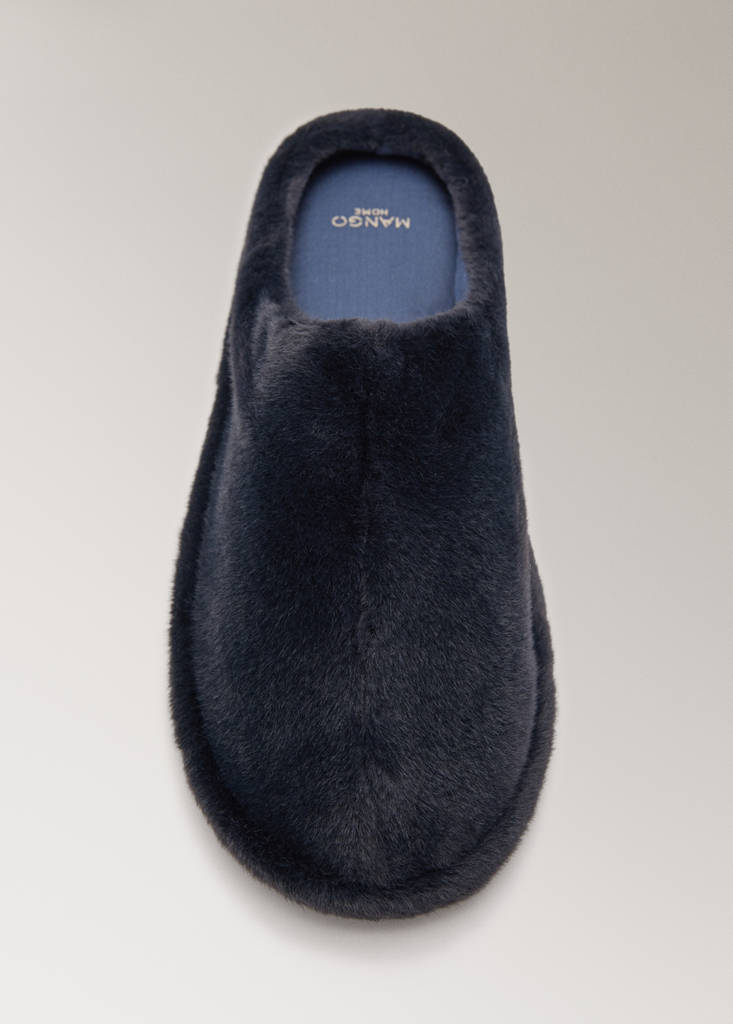 Fur mule slippers with stitching detail — Night Blue