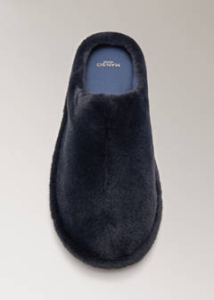 Fur mule slippers with stitching detail — Night Blue 3