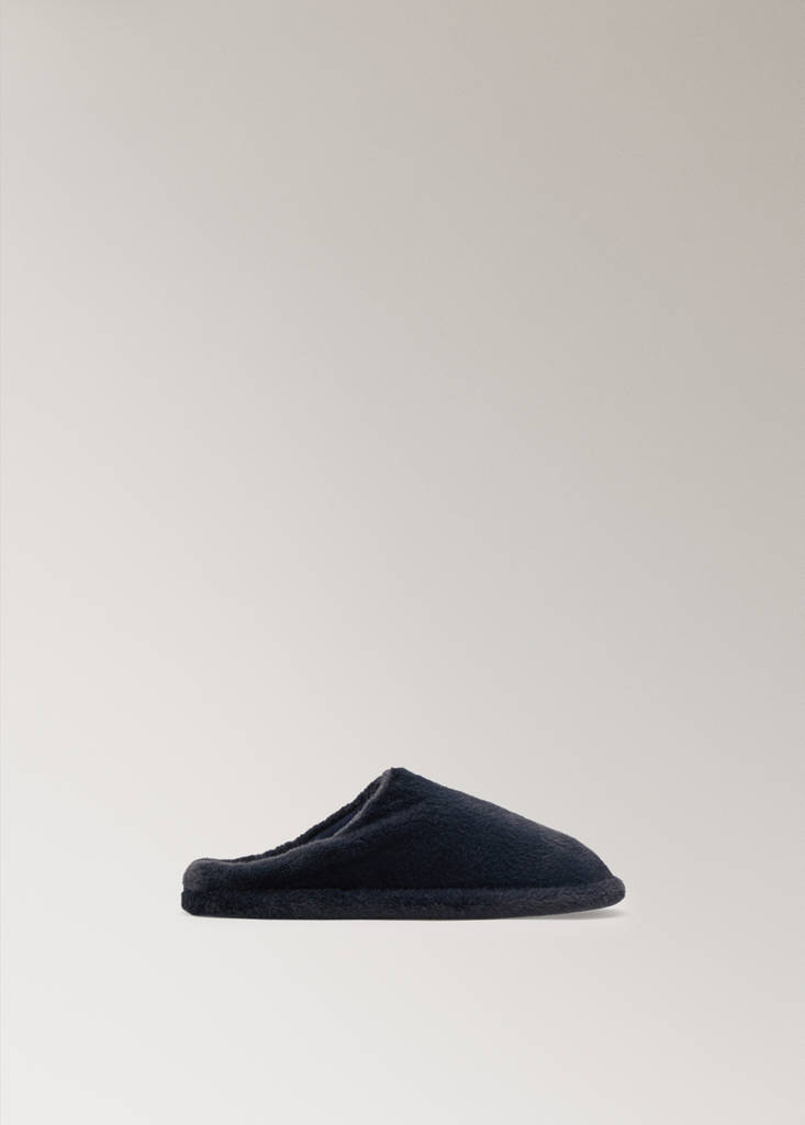 Fur mule slippers with stitching detail — Night Blue