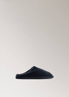 Fur mule slippers with stitching detail — Night Blue 5