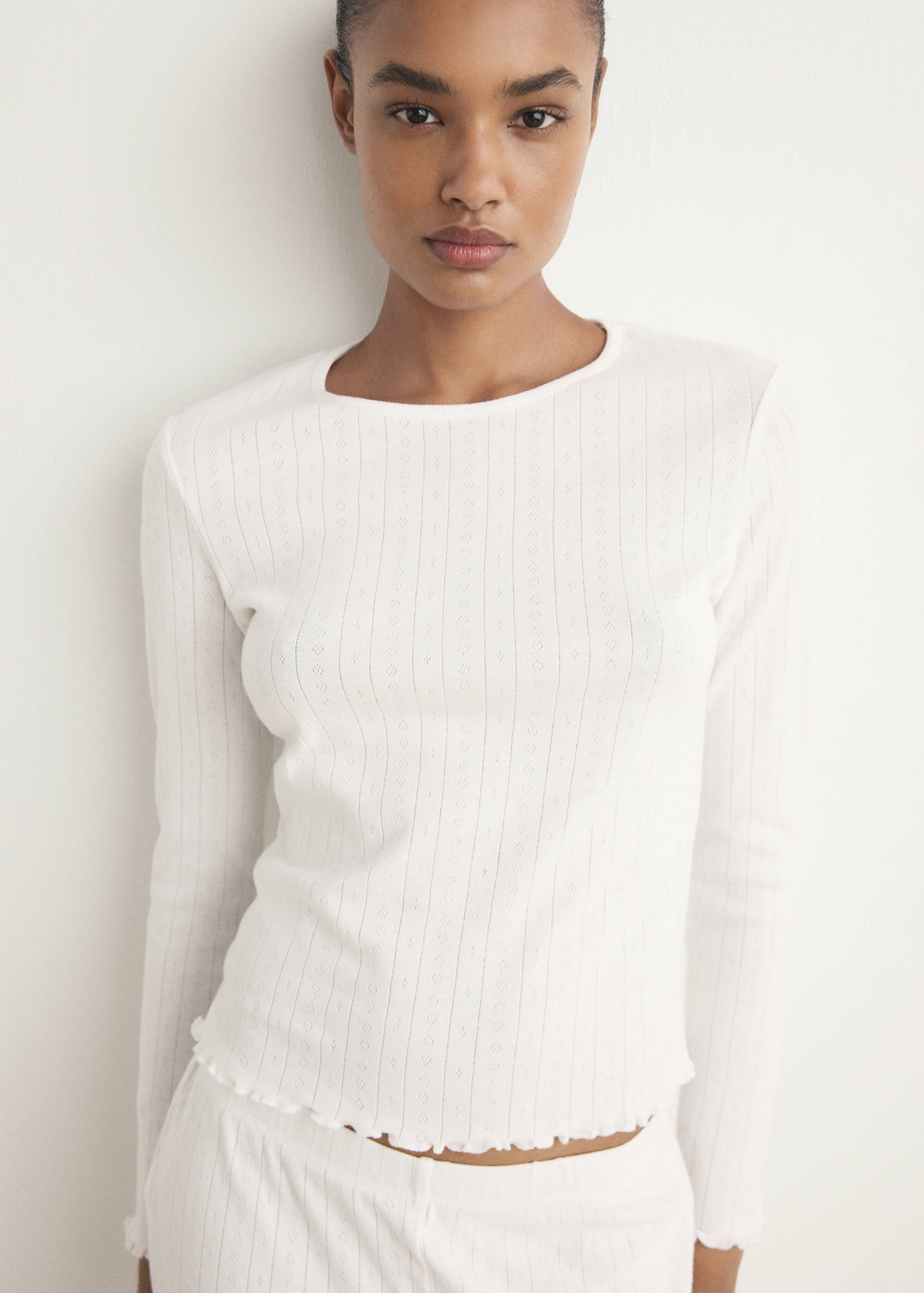 Two-piece openwork cotton pajamas - Medium plane