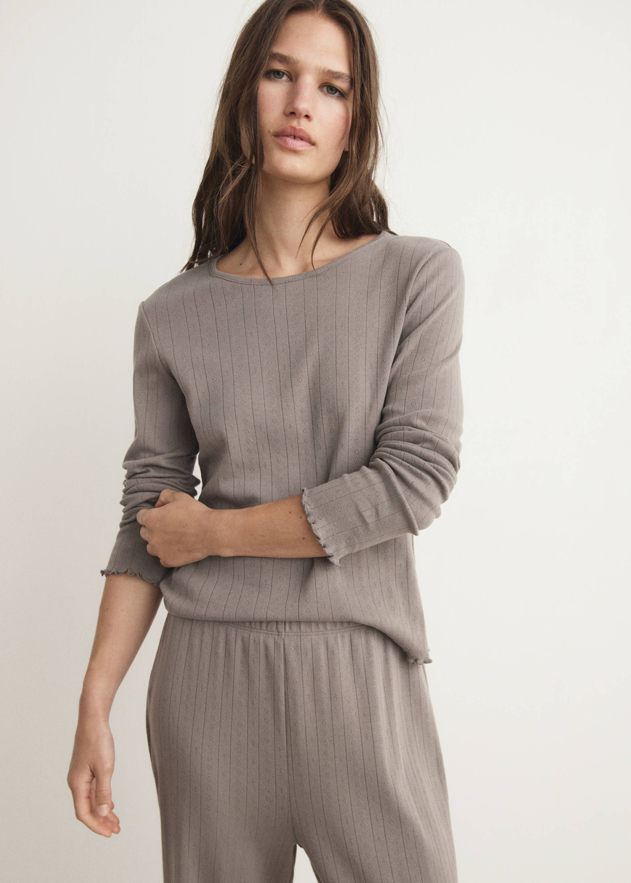 Pyjama deux pièces coton maille lâche - Plan moyen