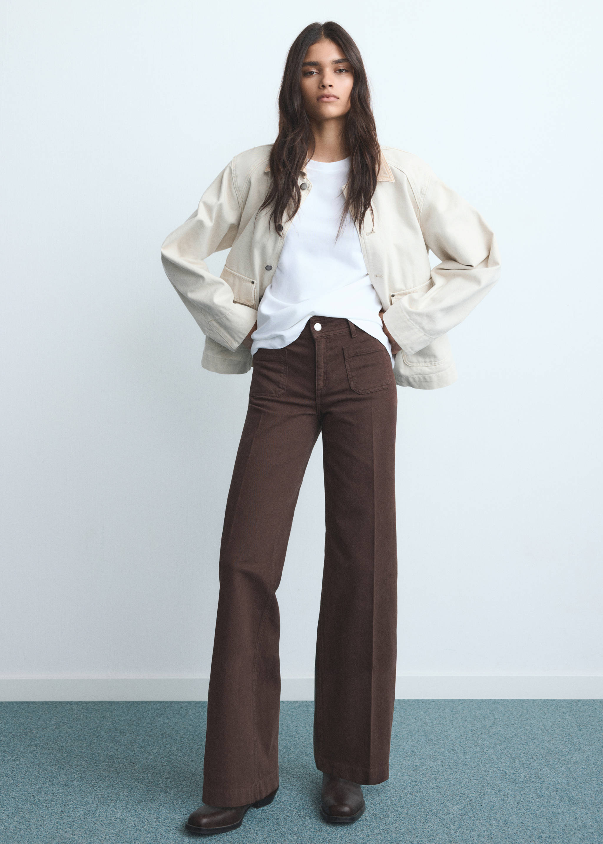 Calças de ganga wide leg com bolsos - Plano geral