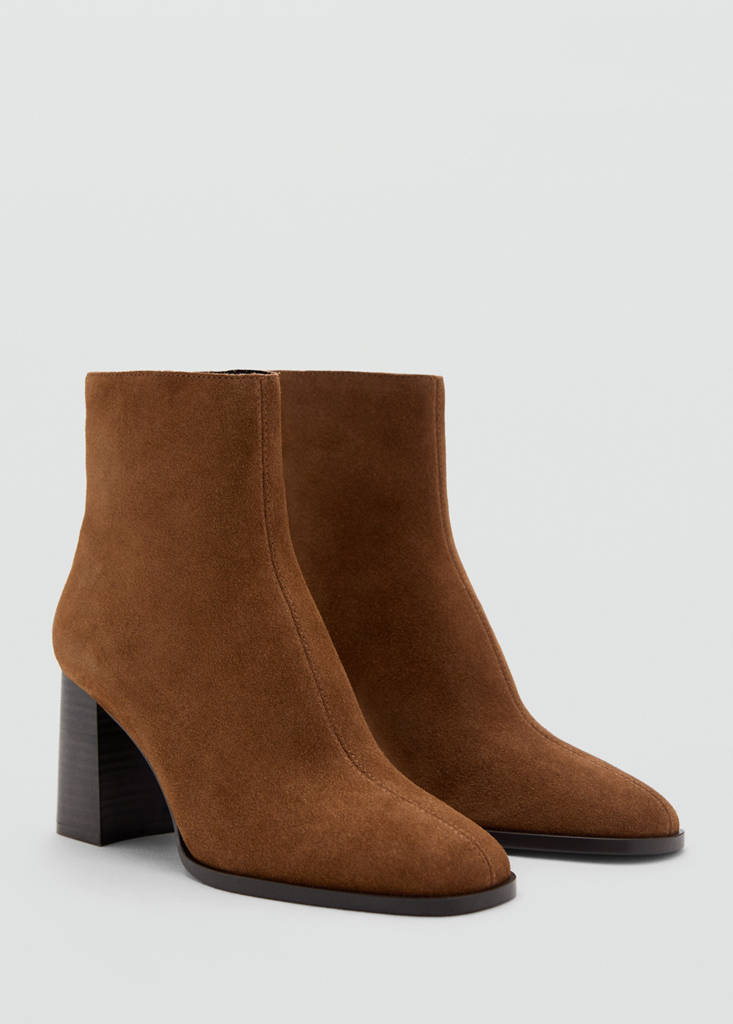 Suede block-heel boots — Tobacco Brown
