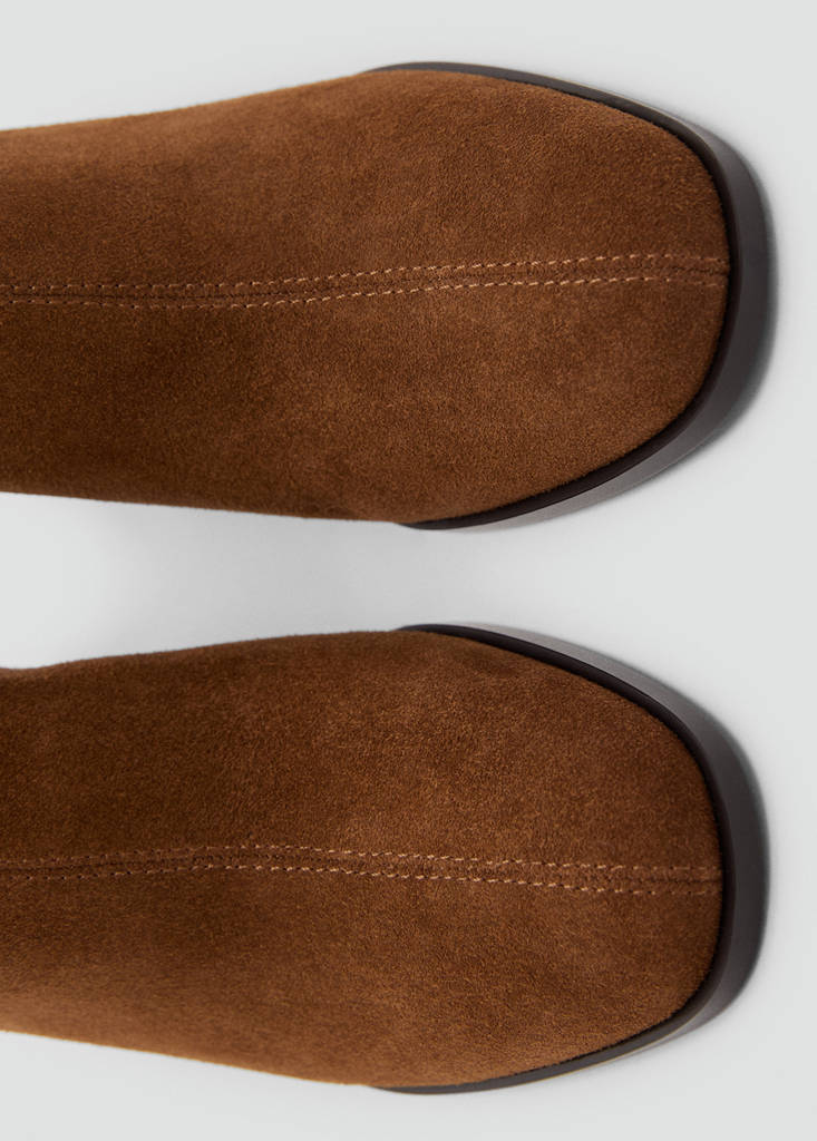 Suede block-heel boots — Tobacco Brown