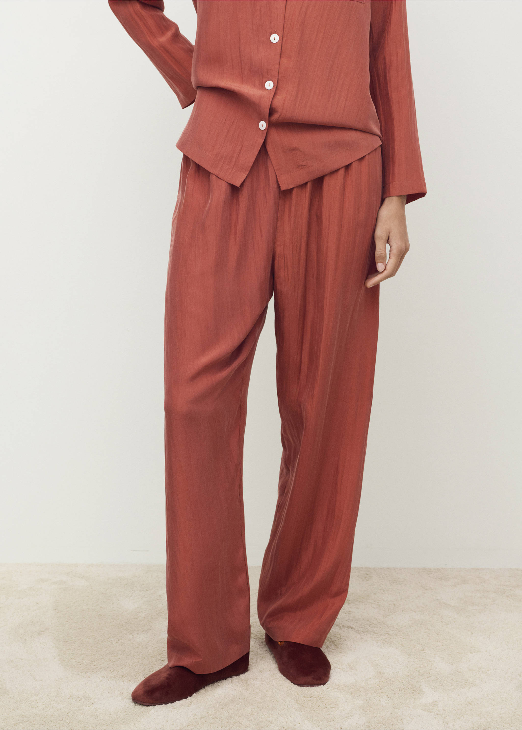 Long silk trousers - Medium plane, Burnt Orange. Ref: 17074126-00.