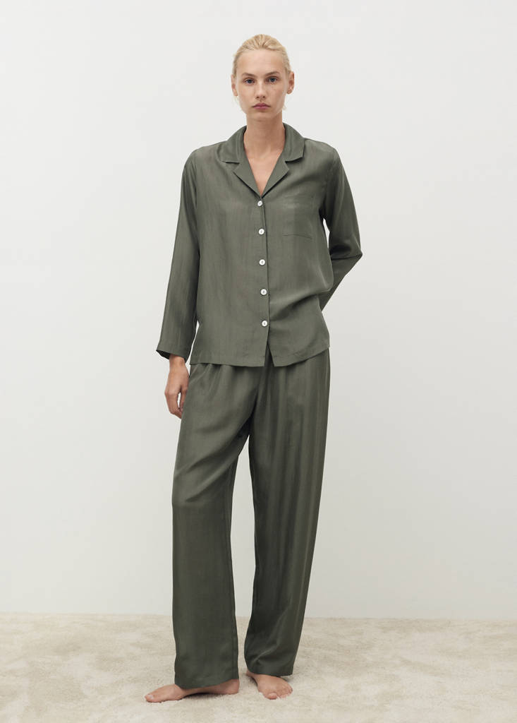 Long silk trousers — Forest Green