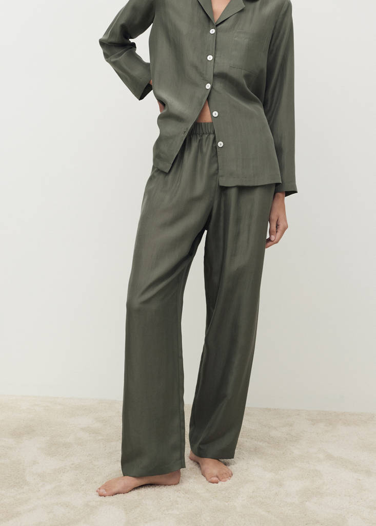 Long silk trousers — Forest Green