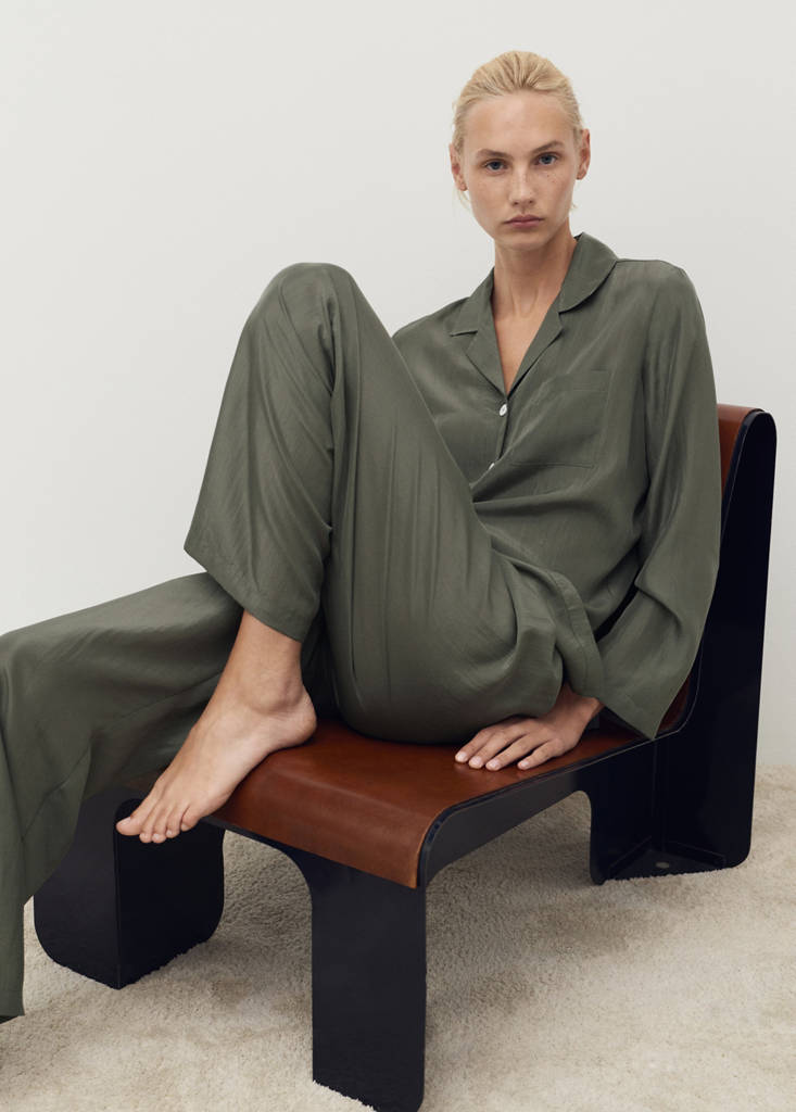 Long silk trousers — Forest Green