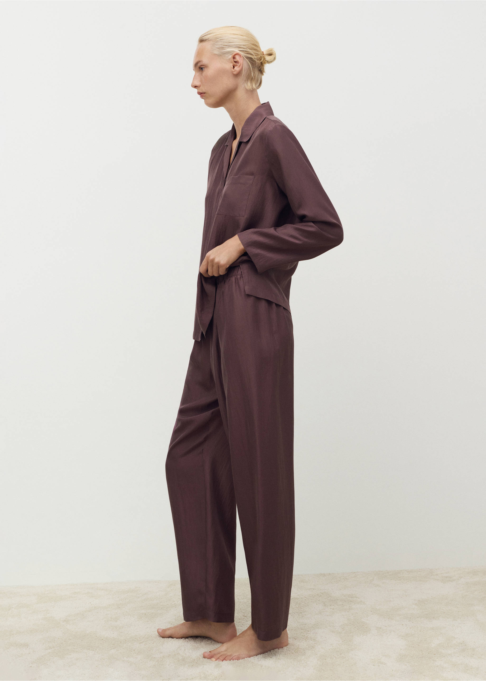 Long silk trousers - General plane, Blackberry. Ref: 17074126-00.