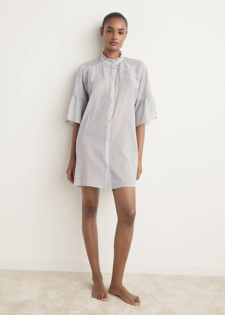 Short-sleeved cotton nightdress — Light/Pastel Grey
