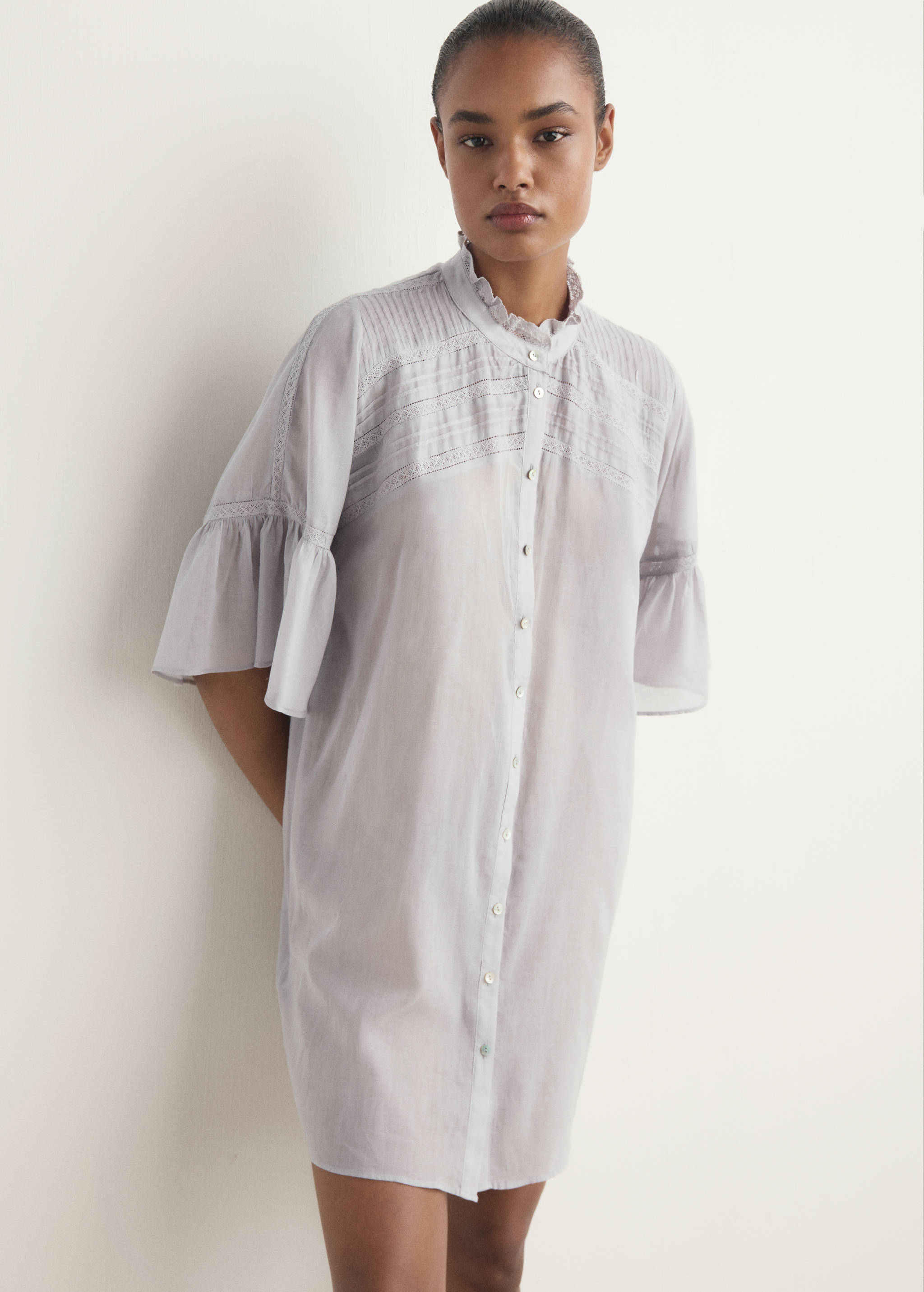 Chemise de nuit coton manches courtes - Plan moyen