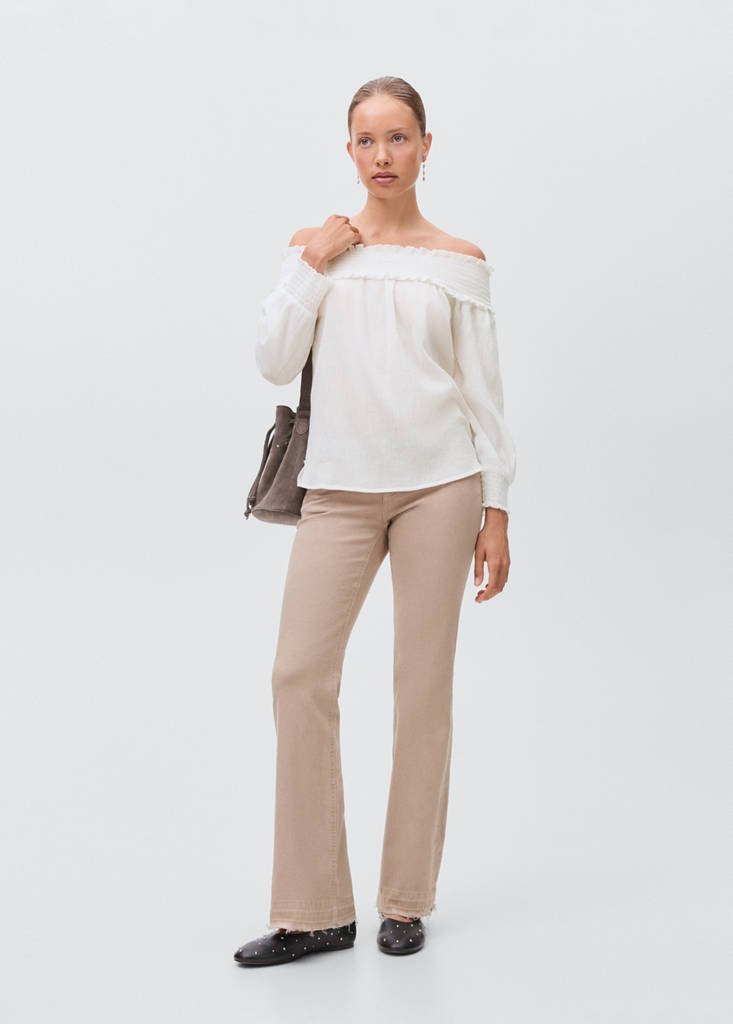 Strapless blouse with ruffled panel — Off White