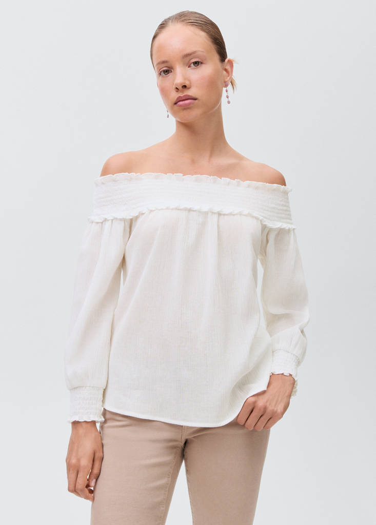 Strapless blouse with ruffled panel — Off White