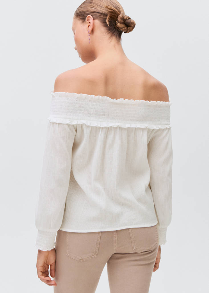 Strapless blouse with ruffled panel — Off White
