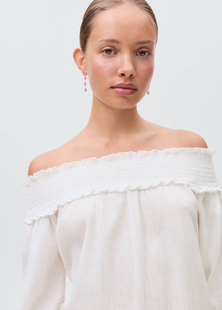 Strapless blouse with ruffled panel — Off White