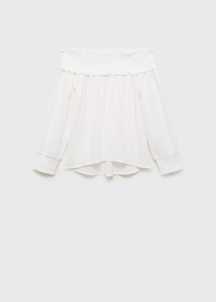Strapless blouse with ruffled panel — Off White