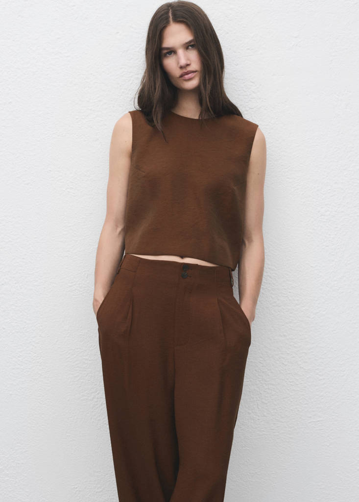 Straight-fit pleated trousers — Brown
