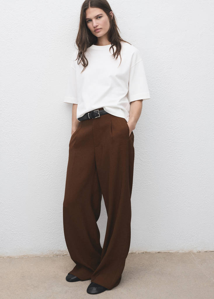 Straight-fit pleated trousers — Brown