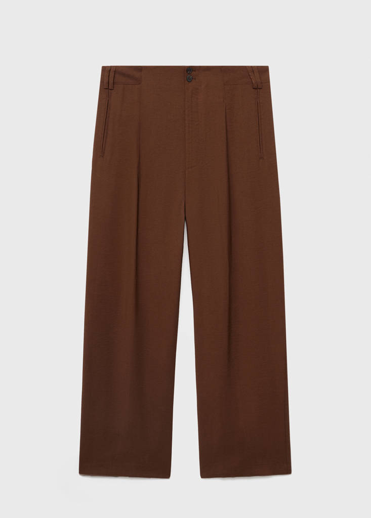 Straight-fit pleated trousers — Brown