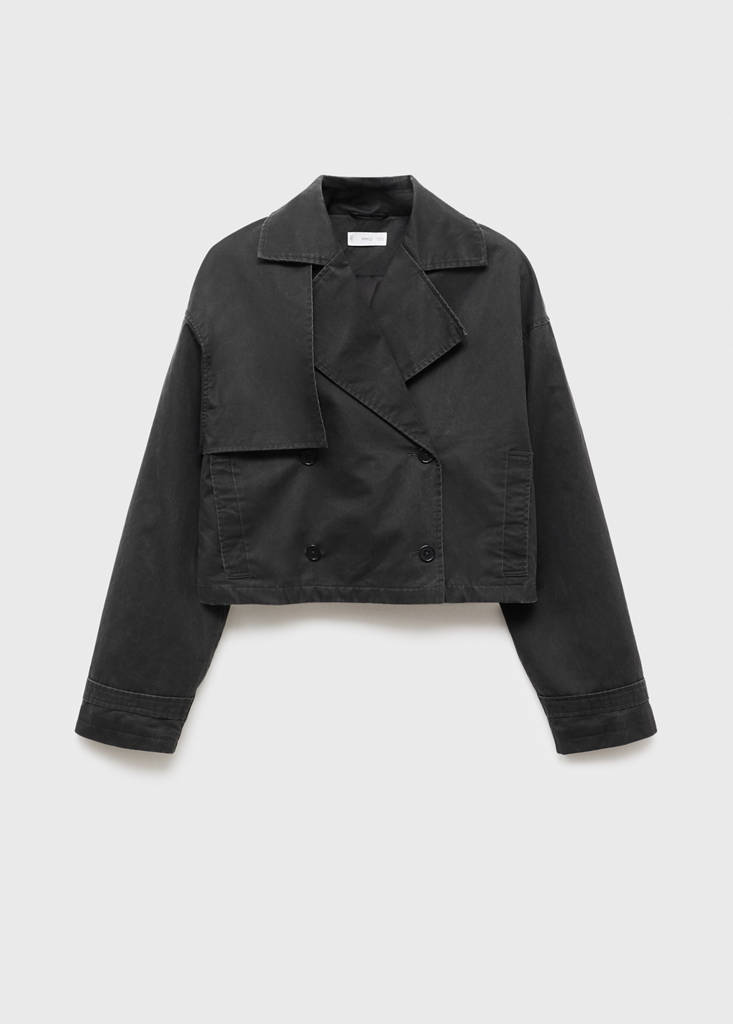 Waxed short trench coat — Charcoal