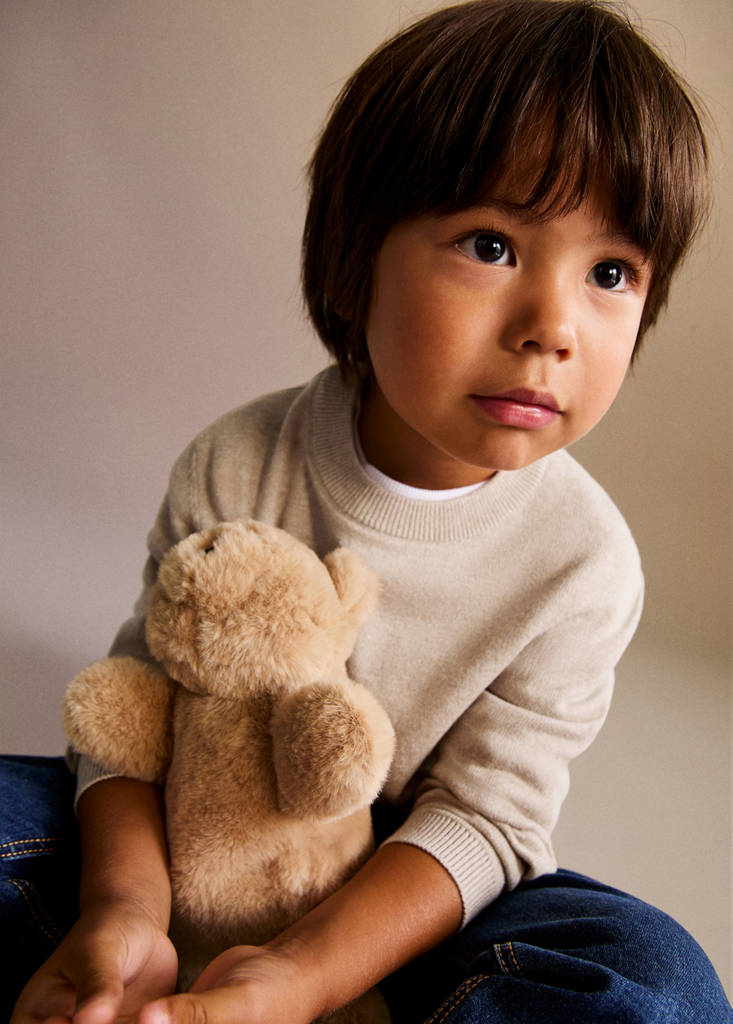 Knitted sweater with ribbed details — Beige