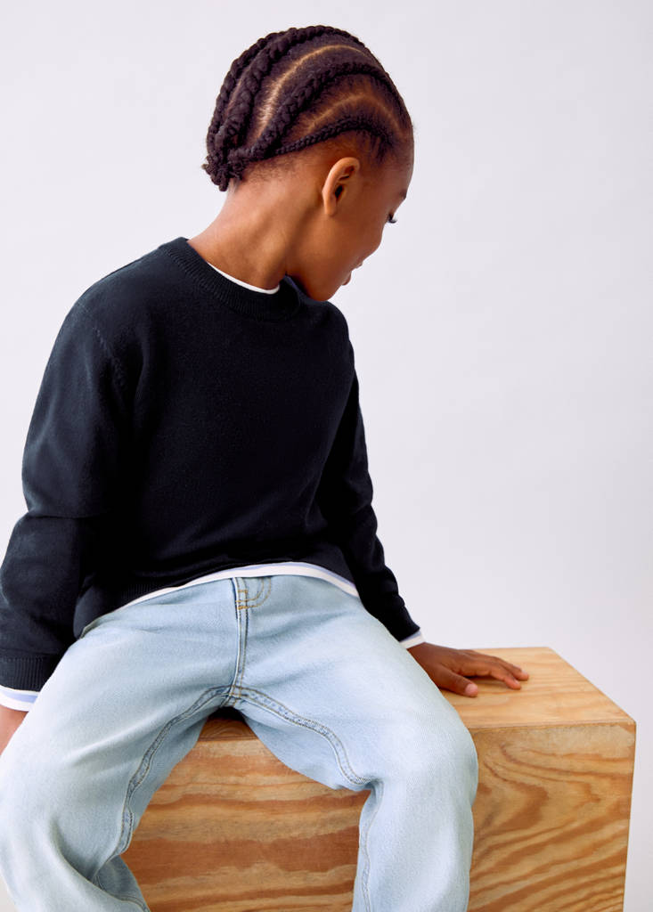 Knitted sweater with ribbed details — Navy