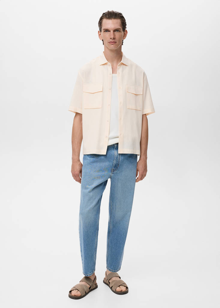 Regular-fit cotton shirt with pocket — Ecru