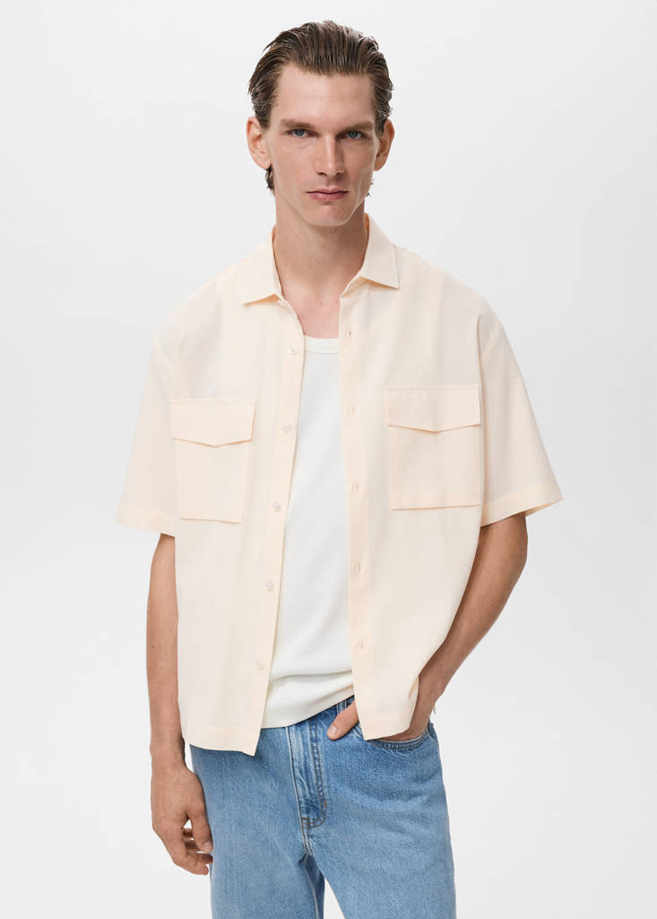 Regular-fit cotton shirt with pocket — Ecru