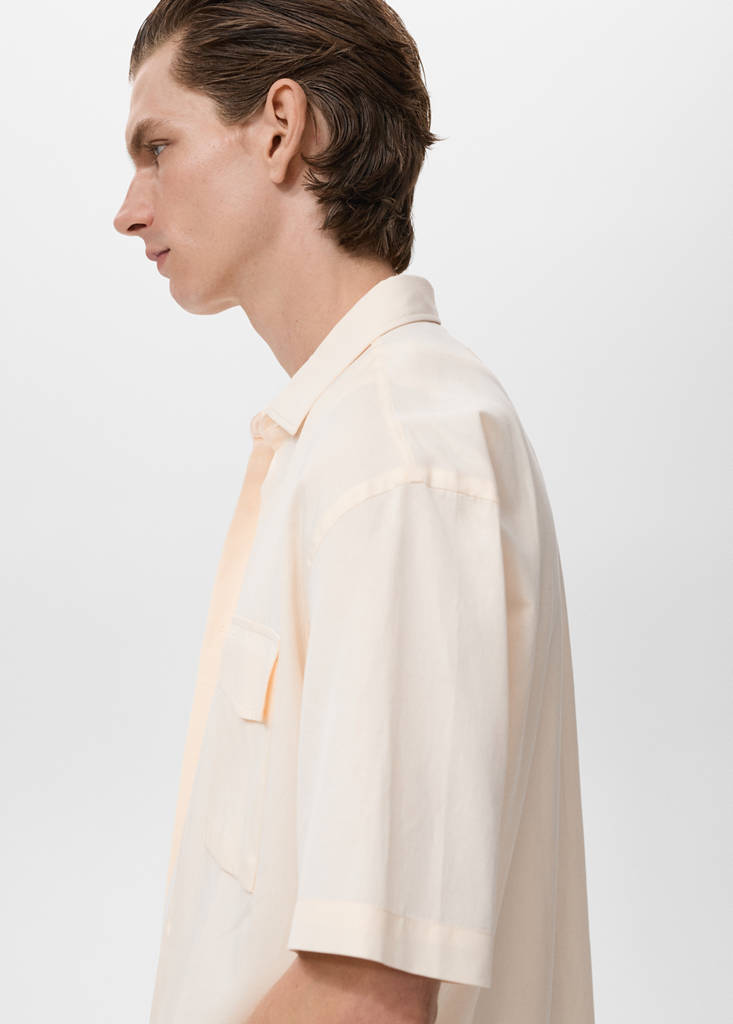 Regular-fit cotton shirt with pocket — Ecru